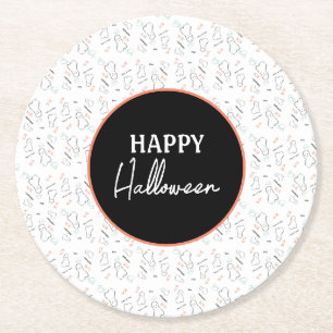 Happy Halloween Ghost Candy Hand Lettering Doodle Round Paper Coaster