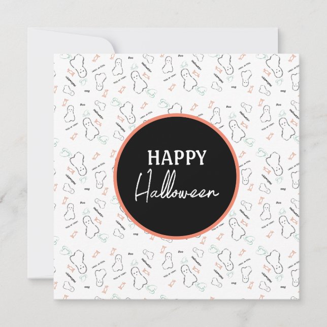 Happy Halloween Ghost Candy Hand Lettering Doodles Card (Front)