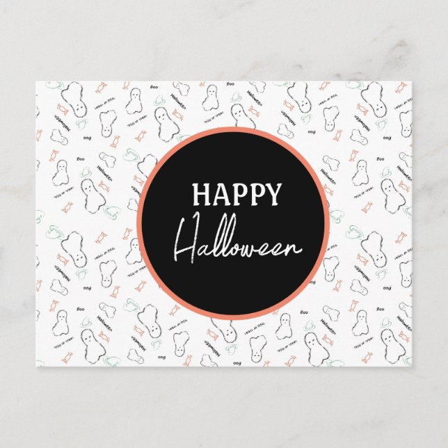 Happy Halloween Ghost Candy Hand Lettering Doodles Postcard (Front)