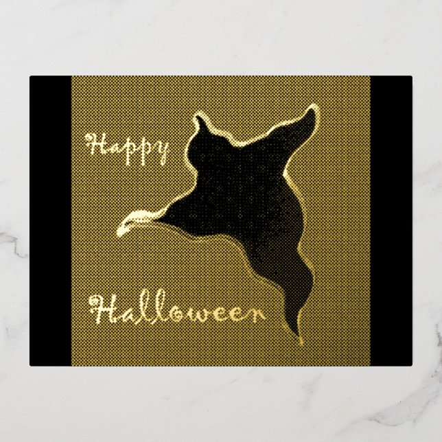 Happy Halloween Ghost Cartoon Gold Foil Postcard (Front)