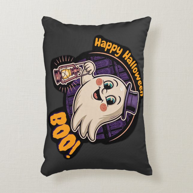 Happy Halloween Ghost – Cute Boo Lantern Spirit 👻 Decorative Cushion (Front(Vertical))