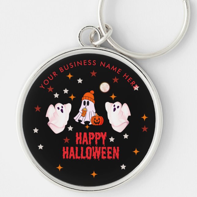 Happy Halloween Ghost Cute & Customisable Key Ring (Front)