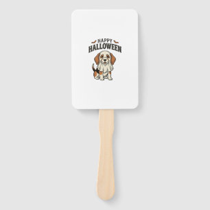 Happy Halloween Ghost Dog Vintage Engraving Shirt_ Hand Fan