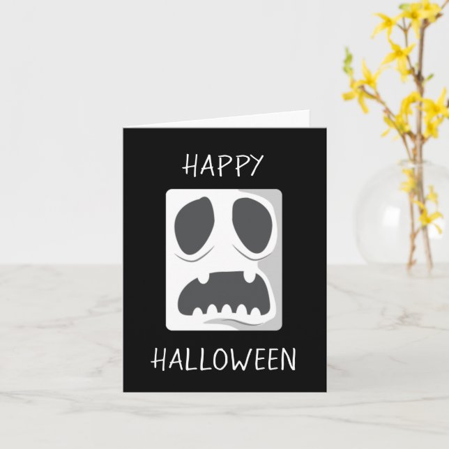 Happy Halloween Ghost Face Card (Yellow Flower)