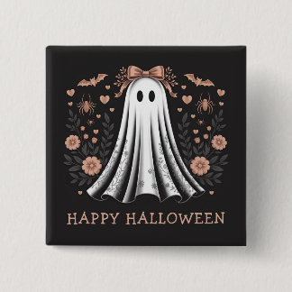 Happy Halloween Ghost Girl Button