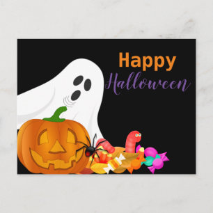 Happy Halloween Ghost Jack O Lantern Kids Holiday Postcard