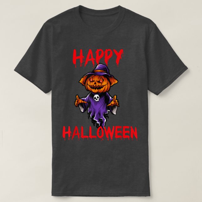 Happy Halloween Ghost Jack O Lantern Pumpkin Scary T-Shirt (Design Front)