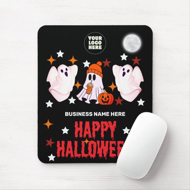 Happy Halloween Ghost Mousepad – Cute Custom Spook (With Mouse)
