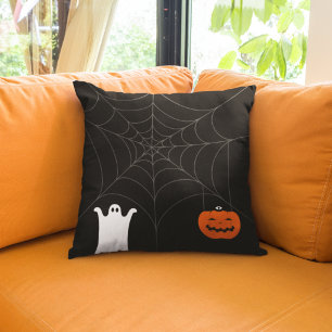 Happy Halloween   Ghost & Pumpkin Spider Web Cushion