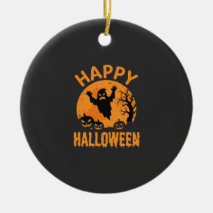Happy Halloween Ghost Pumpkin Vector Design Ceramic Ornament