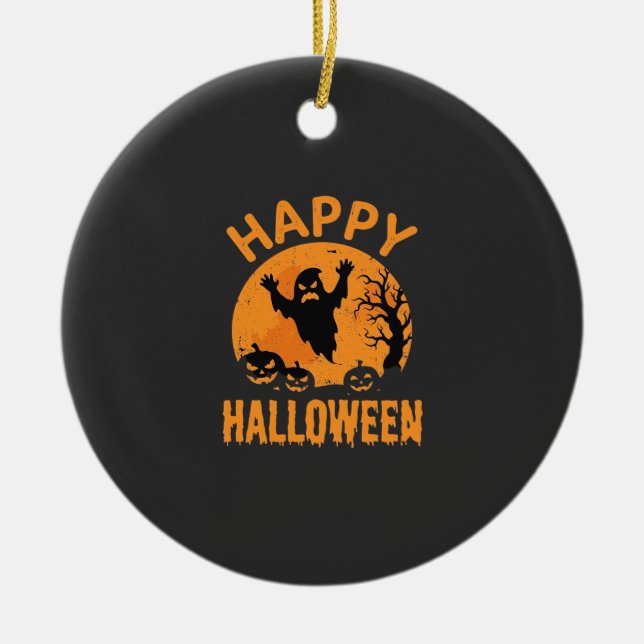 Happy Halloween Ghost Pumpkin Vector Design Ceramic Ornament (Front)