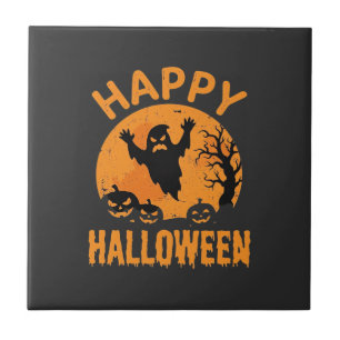 Happy Halloween Ghost Pumpkin Vector Design Ceramic Tile