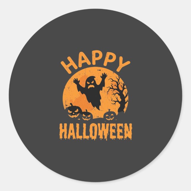 Happy Halloween Ghost Pumpkin Vector Design Classic Round Sticker (Front)