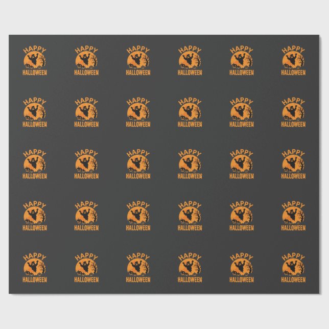 Happy Halloween Ghost Pumpkin Vector Design Wrapping Paper (Flat)