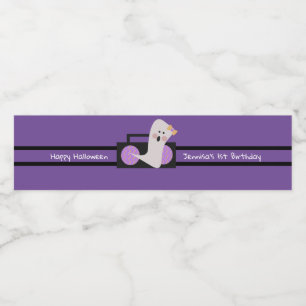 Happy Halloween Ghost Purple Birthday  Water Bottle Label