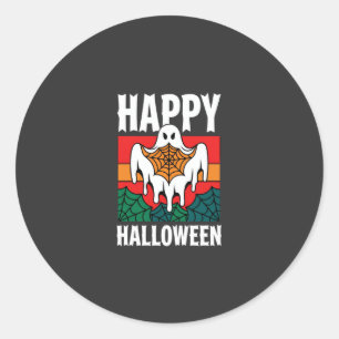 Happy Halloween Ghost Spiderweb Retro Classic Round Sticker
