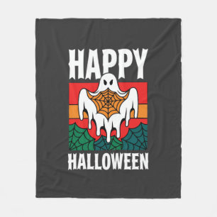 Happy Halloween Ghost Spiderweb Retro Fleece Blanket