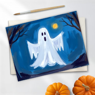 Happy Halloween Ghost Spooky Watercolor Holiday Postcard