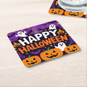 Happy halloween ghost square paper coaster
