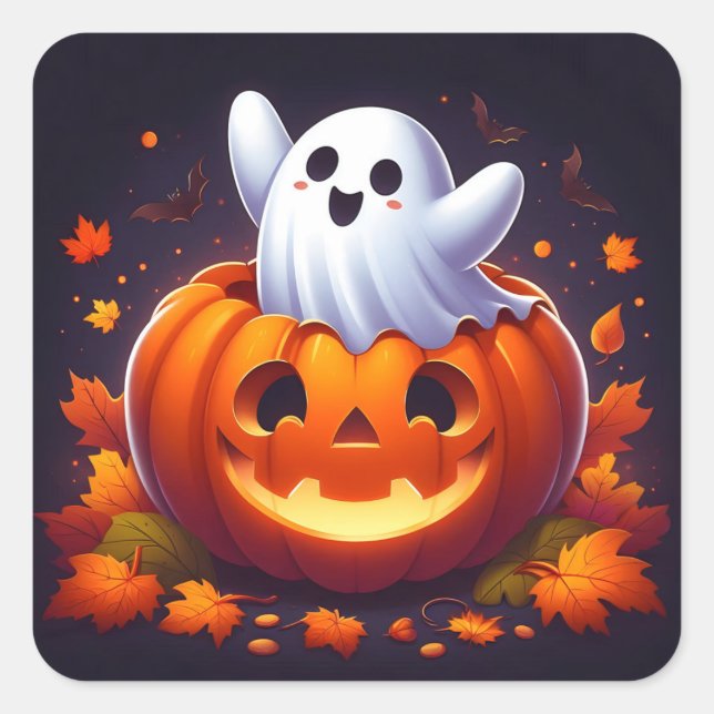 Happy Halloween Ghost Square Sticker (Front)