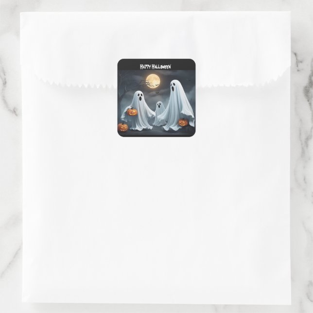 Happy Halloween Ghost Square Sticker (Bag)