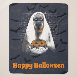 Happy Halloween Ghost with Pumpkin Sherpa Blanket