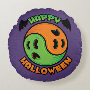 Happy Halloween Ghost Yin-Yang Round Cushion