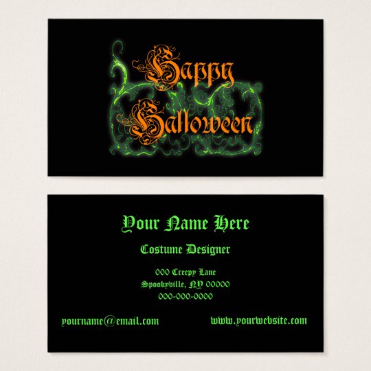 Happy Halloween Ghostly Green Scrolls Business Card