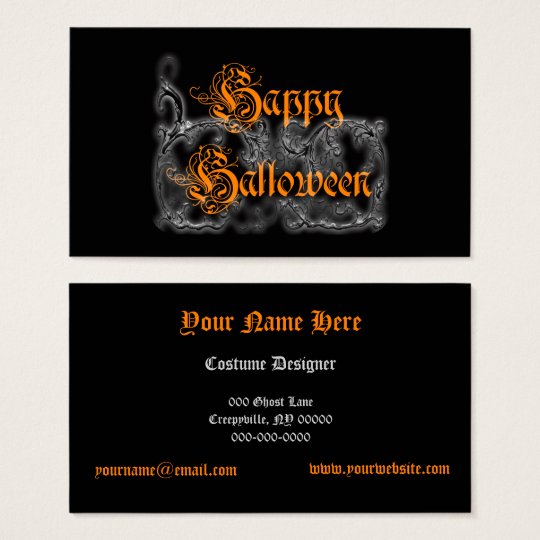 Happy Halloween Ghostly White Scrolls Business Card