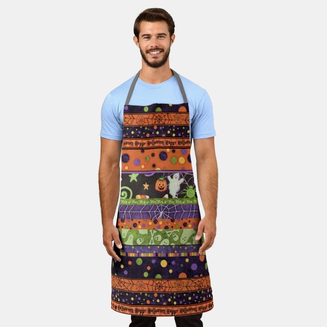 Happy Halloween Ghosts Pumpkins Spider Web Apron (Worn)