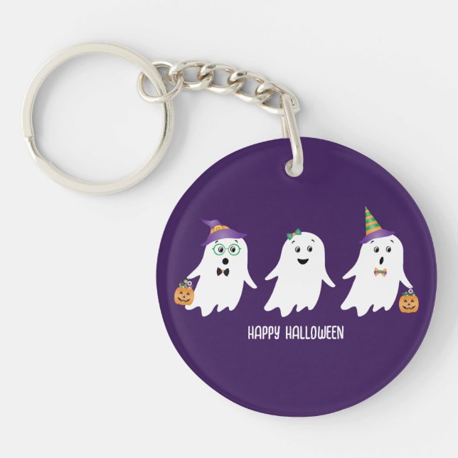 Happy Halloween Ghosts Trick Or Treat Key Ring (Front)