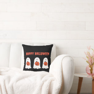Happy Halloween Ghosts with Jack-o-Lanterns Cushion