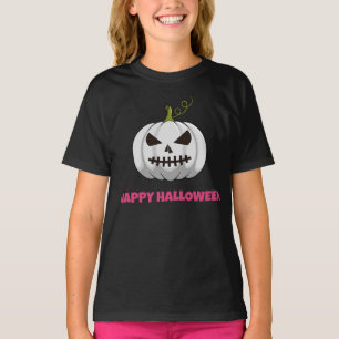 Happy Halloween Girls' T-Shirt With White Pumpkin