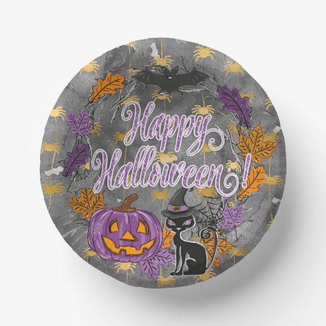 Happy Halloween Glitter and Sparkle Paper Plate (Front)