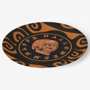 Happy Halloween Glitter Skull Paper Plates