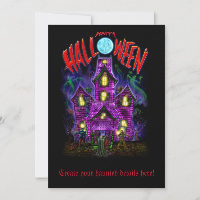 Happy Halloween Glowing Haunted House Invite (Front)