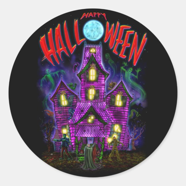 Happy Halloween Glowing Haunted House Sticker (Front)