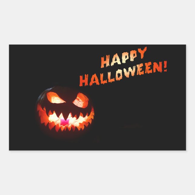 HAPPY HALLOWEEN - Glowing Jack-O-Lantern Rectangular Sticker (Front)