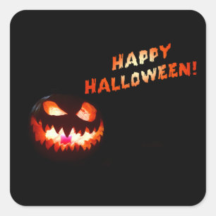 HAPPY HALLOWEEN - Glowing Jack-O-Lantern Square Sticker