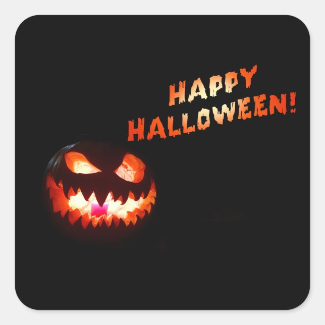 HAPPY HALLOWEEN - Glowing Jack-O-Lantern Square Sticker (Front)