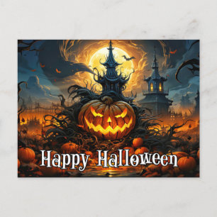 Happy Halloween   Glowing Nefarious Pumpkin Postcard