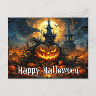 Happy Halloween | Glowing Nefarious Pumpkin Postcard