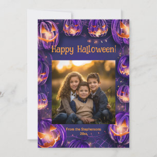 Happy Halloween Glowing Night Pumpkins Photo Card