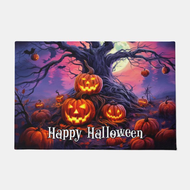 Happy Halloween Glowing Pumpkins Doormat (Front)