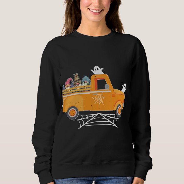Happy Halloween Gnome Truck Drive Spooky Gnome Cre Sweatshirt (Front)
