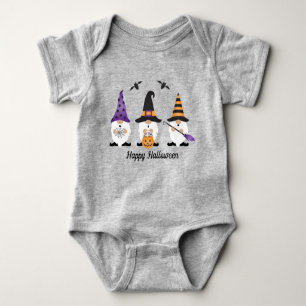 Happy Halloween Gnomes Purple Orange  Baby Bodysuit