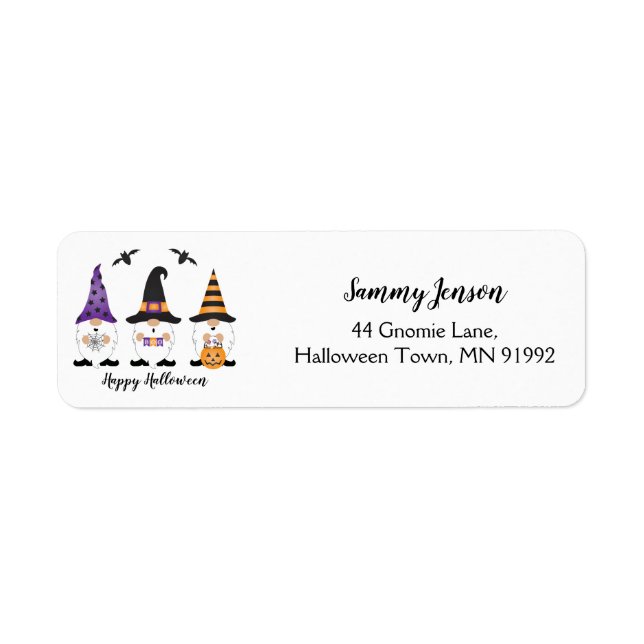 Happy Halloween Gnomes Purple Orange  Return Address Label (Front)