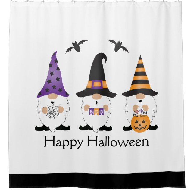 Happy Halloween Gnomes Purple Orange Shower Curtain (Front)