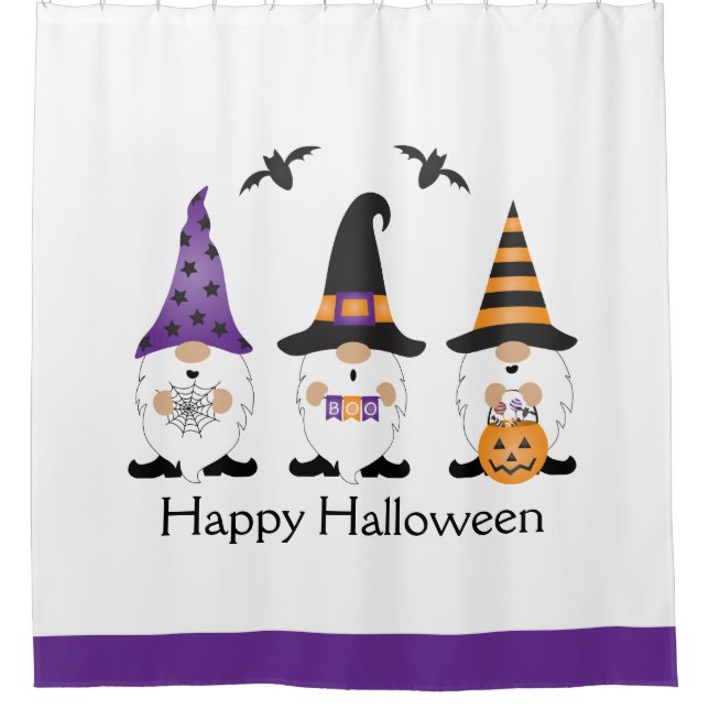 Happy Halloween Gnomes Purple Orange Shower Curtain (Front)