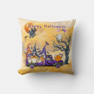 Happy Halloween Gnomes Witch Cat Dog & Ghost Cushion